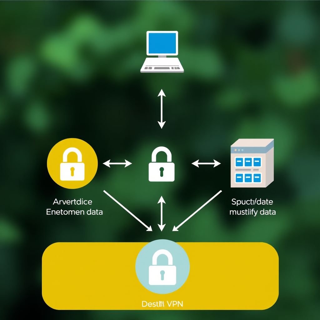 Technical diagram illustrating how VPN protocols encrypt and route data from user device through VPN server to destination website with security layers highlighted
