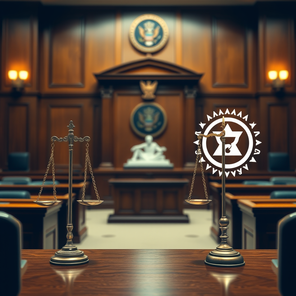 Courtroom scene representing legal challenges to VPN no-logs policies with scales of justice and digital privacy symbols illustrating the intersection of law and online privacy
